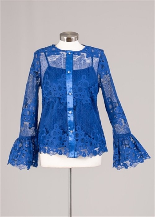 Delicate Lace and Ruffle 2-Piece Royal Blue  Blouse Set for Plus and Missy Sizes