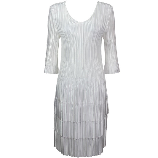 Satin Mini Pleat 3/4 Sleeve White Dress One Size Fits 8 to18
