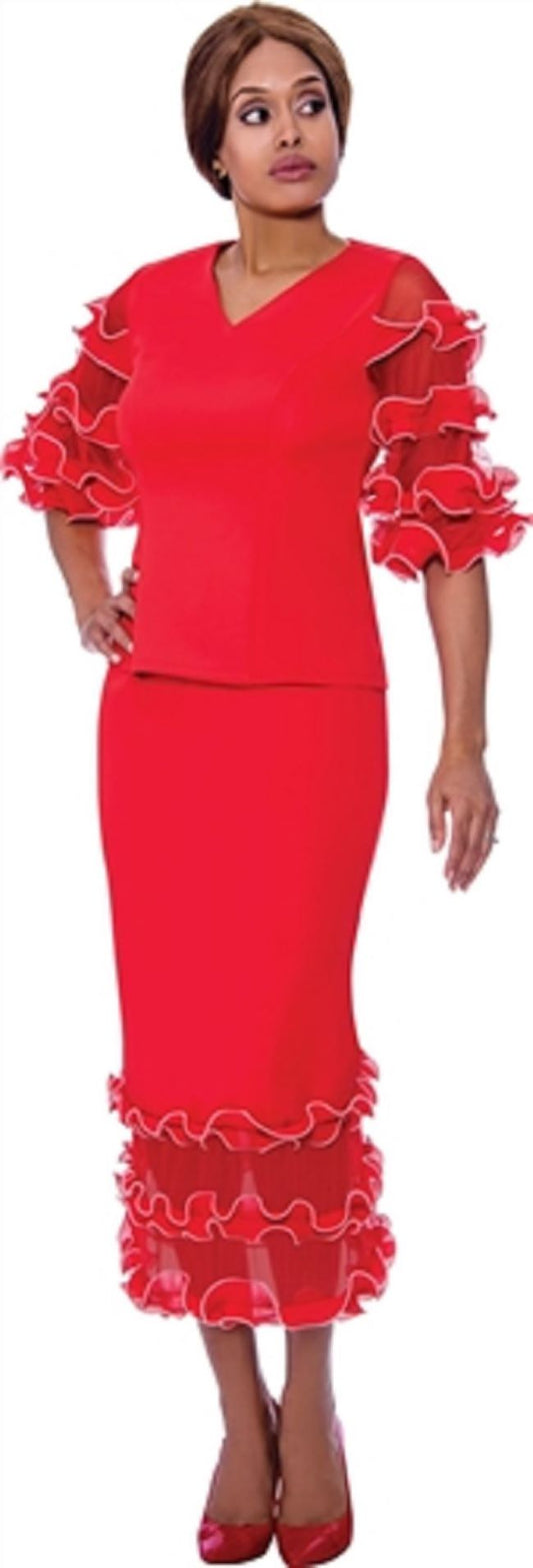 Special  Events or Church!  2pc Ruffled Skirt Set Red, Plus size