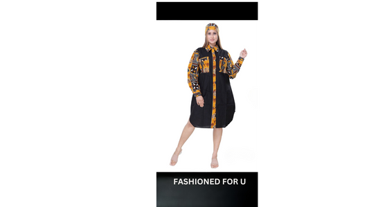 Button-down African print-size dress and Head Wrap One size Fits More, sizes 10-16