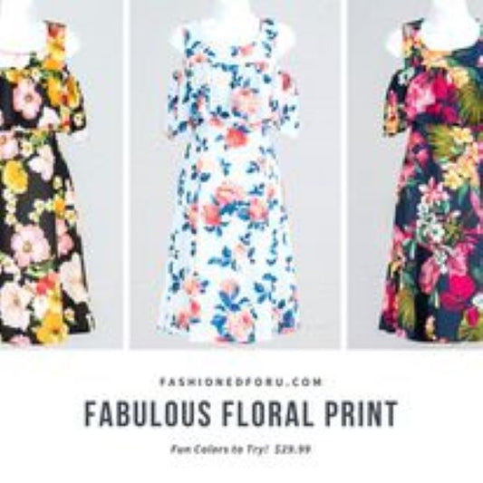 "Light Blue Navy Salmon Floral Cold Shoulder Sun Dress | Missy & Plus Sizes"