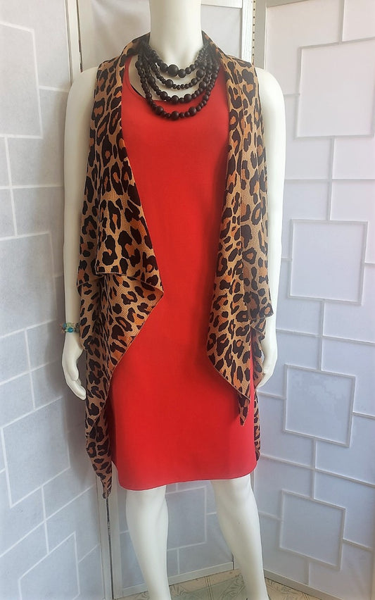 Long, sleeveless Animal Print, Vest, One size Fits Most Up to Size 16