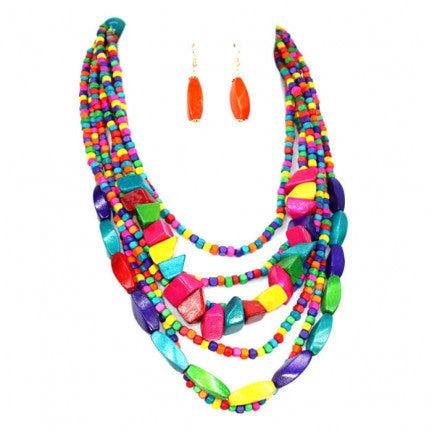 20'' L , 2'' extender, Color Wooden Beads Multi Strand Necklace Set.