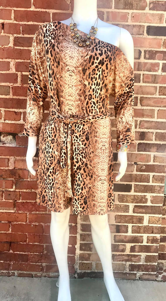 Size 2xl/18w Plus Size Trendy Romper , Classic Animal Print Pattern, Knee Length, Elbow-length Sleeves