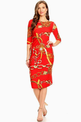 The Perfect Red Sheath,  Fashionable, Knee-Length , Elbow Length Sleeves