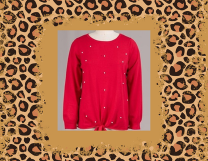 Red Sweater Pearl Embellished Lightweight for Plus Size Women